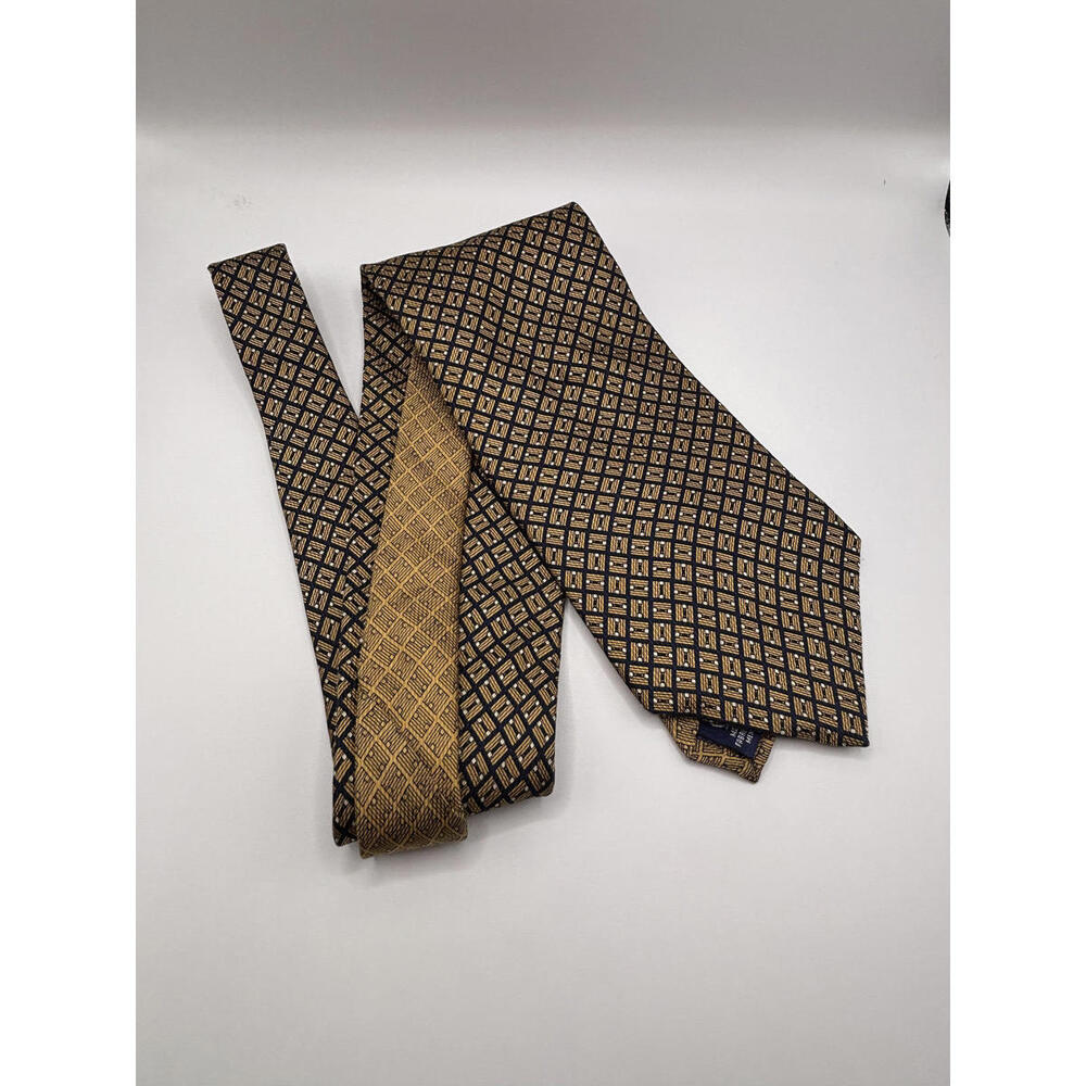 NAUTICA Men's Tie - Gold & Navy Pattern Silk
